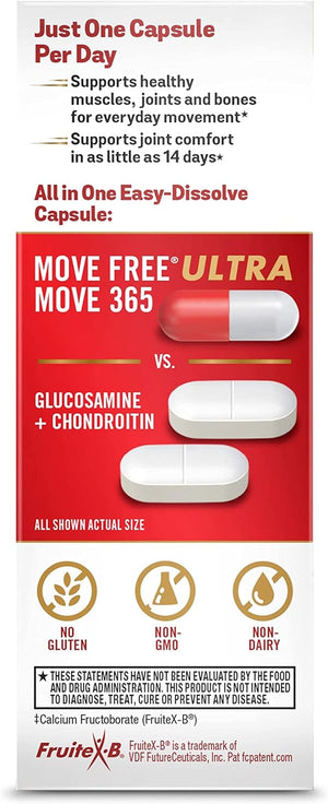 Move Free Ultra 365 with Triple Action Joint Support - Magnesium Vitamin D3 & Calcium Fructoborate - Supports Muscle Joint & Bone in 1 Capsule Per Day, 120 Capsules (120 Servings)*