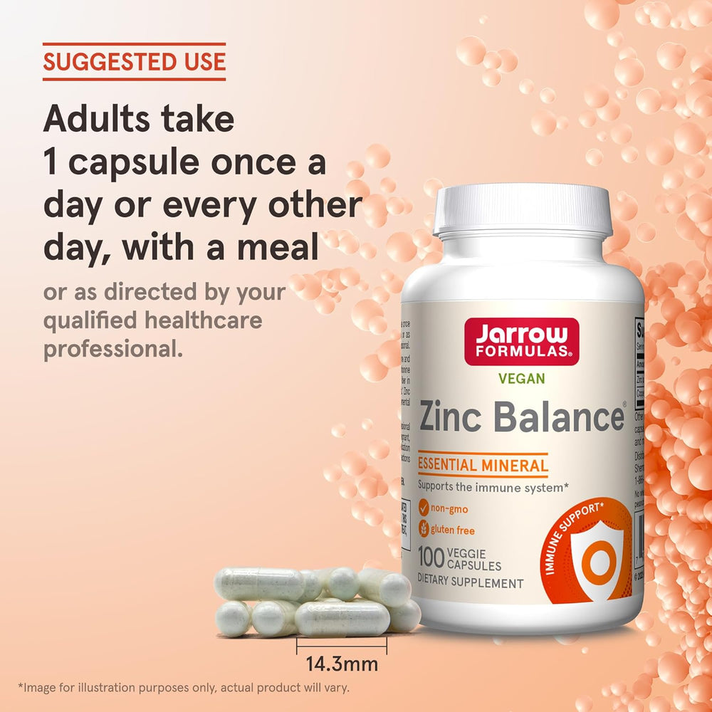 Jarrow Formulas Zinc Balance 15 mg - 100 Servings (Veggie Caps) - Zinc with Copper - Essential Minerals for Immune System Support - Immune Support Supplement - Gluten Free Copper Supplement, Vegan