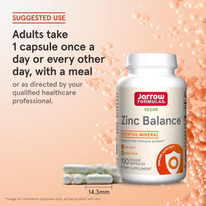 Jarrow Formulas Zinc Balance 15 mg - 100 Servings (Veggie Caps) - Zinc with Copper - Essential Minerals for Immune System Support - Immune Support Supplement - Gluten Free Copper Supplement, Vegan