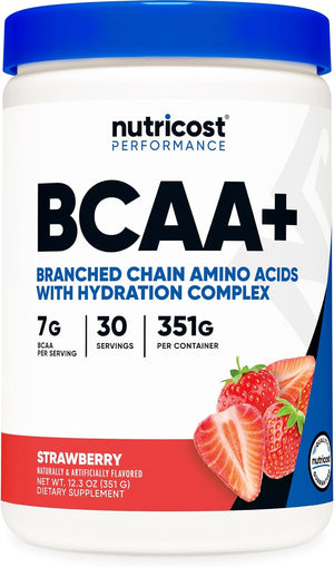 Nutricost BCAA + Hydration Powder (Strawberry, 30 Servings) - Branched Chain Amino Acids with Hydration Complex, Gluten Free, Non-GMO, Vegetarian