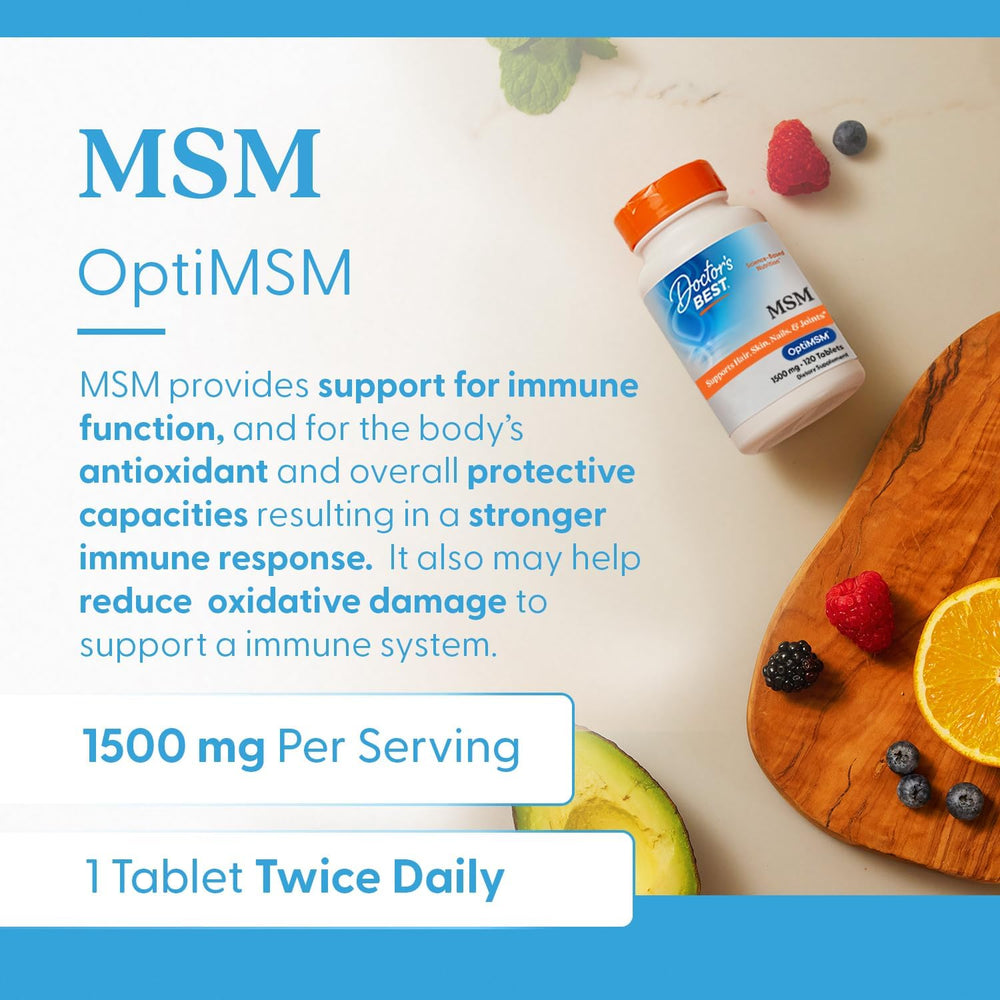Doctors Best MSM, Supports Hair, Skin, Nails, & Joints, Non-GMO, Gluten Free, Vegan 120 Tablets