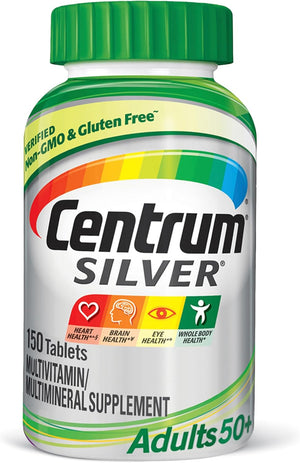 Centrum Silver Multivitamin for Adults 50 Plus, Multivitamin/Multimineral Supplement with Vitamin D3, B Vitamins, Calcium and Antioxidants, Gluten Free, Non-GMO Ingredients - 150 Count