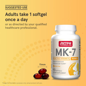 Jarrow Formulas MK-7 90 mcg - Bioactive Form of Vitamin K2-90 Servings (Softgels) - for Bone & Cardiovascular Health - Vitamin K2 MK-7 Dietary Supplement - Gluten Free
