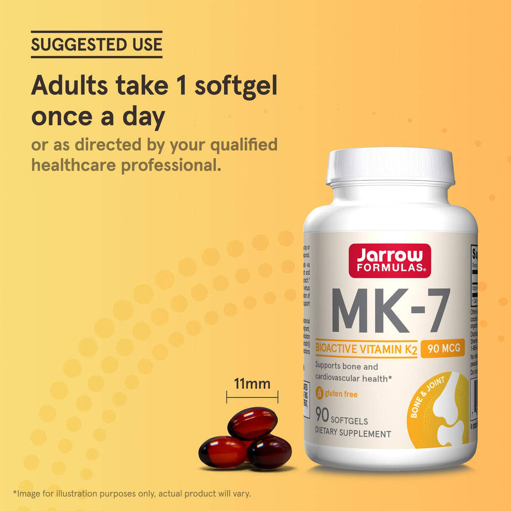 Jarrow Formulas MK-7 90 mcg - Bioactive Form of Vitamin K2-120 Servings (Softgels) - for Bone & Cardiovascular Health - Vitamin K2 MK-7 Dietary Supplement - Gluten Free