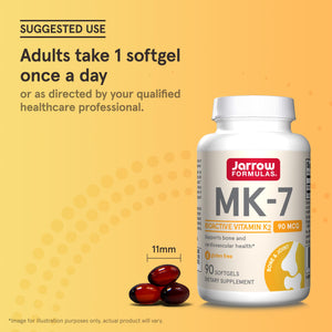 Jarrow Formulas MK-7 90 mcg - Bioactive Form of Vitamin K2-120 Servings (Softgels) - for Bone & Cardiovascular Health - Vitamin K2 MK-7 Dietary Supplement - Gluten Free