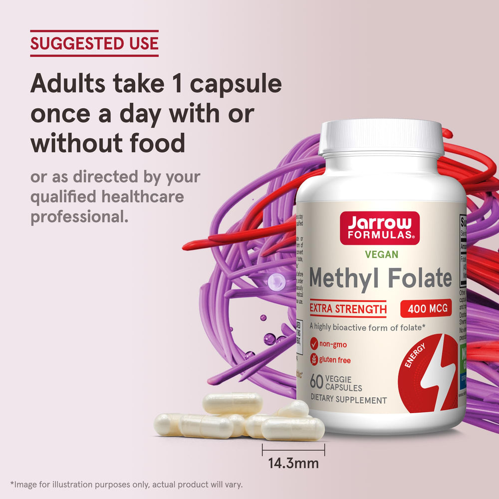 Jarrow Formulas Extra Strength Methyl Folate 400 mcg, Dietary Supplement for Cardiovascular and Neurologic Health Support, 60 Veggie Capsules, 60 Day Supply (Pack of 12)