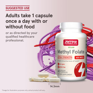 Jarrow Formulas Extra Strength Methyl Folate 400 mcg, Dietary Supplement for Cardiovascular and Neurologic Health Support, 60 Veggie Capsules, 60 Day Supply (Pack of 12)