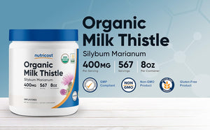 Nutricost Organic Milk Thistle (Silybum Marianum) 8 OZ - 400mg Per Serving, Unflavored - Non-GMO, Gluten Free, USDA Organic