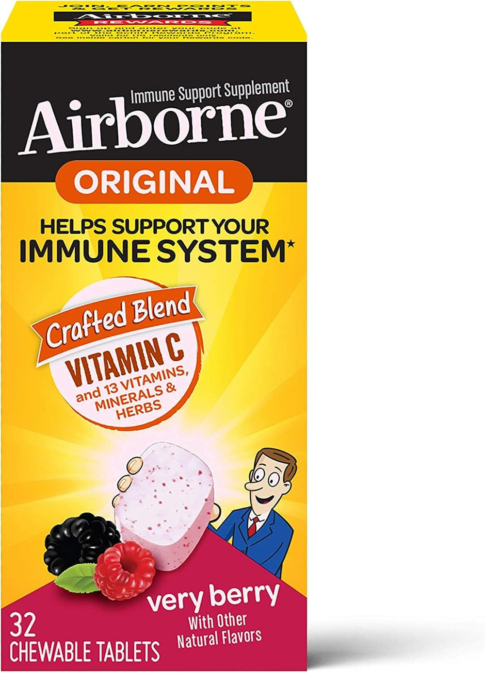 Airborne Vitamin C 1000mg, Very Berry Chewable Tablets, Gluten-free, Packaging May Vary, Berry, 32 Tablets, Pack of 36