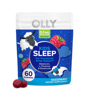 OLLY Kids Sleep Gummy, Occasional Sleep Support, 0.5mg Melatonin, L Theanine, Chamomile, and Lemon Balm Extracts, Childrens Chewable Supplement, Raspberry Flavor - 90 Count