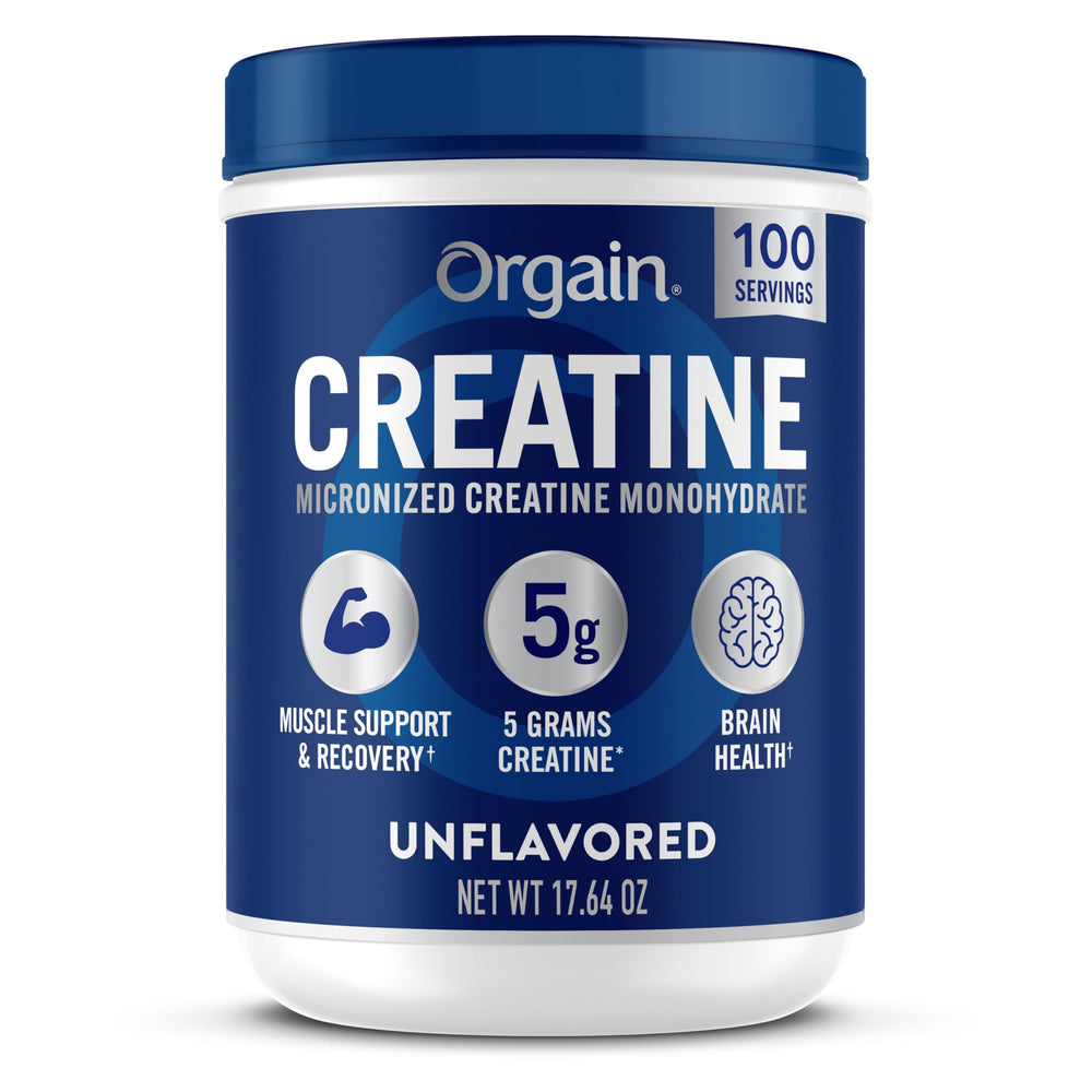 Orgain Creatine Monohydrate Micronized Powder, 100 Servings, Unflavored, Supports Muscle Growth, Post Workout Recovery and Brain Health, No Artificial Additives, for Men & Women, Vegan