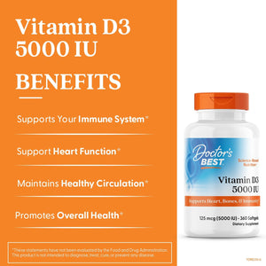 Doctor'S Best Vitamin D3, Capsule 5, 000 Iu for Healthy Bones, Teeth, Heart & Immune Support, Non-GMO, Gluten-Free, Soy Free, 720 Count (Pack of 1)