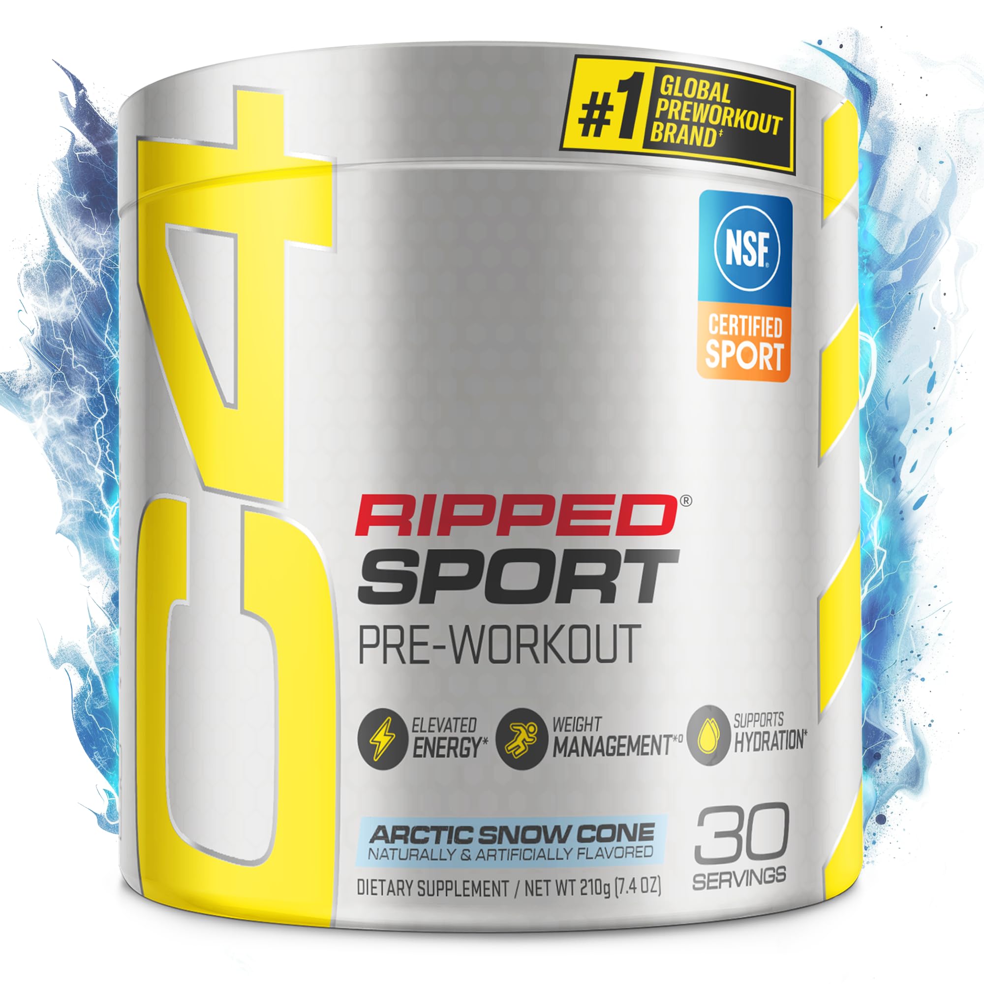 Cellucor C4 Ripped Sport Pre Workout Powder Arctic Snow Cone - NSF Certified for Sport + Sugar Free Preworkout Energy Supplement for Men & Women - 135mg Caffeine + Weight Loss - 30 Servings