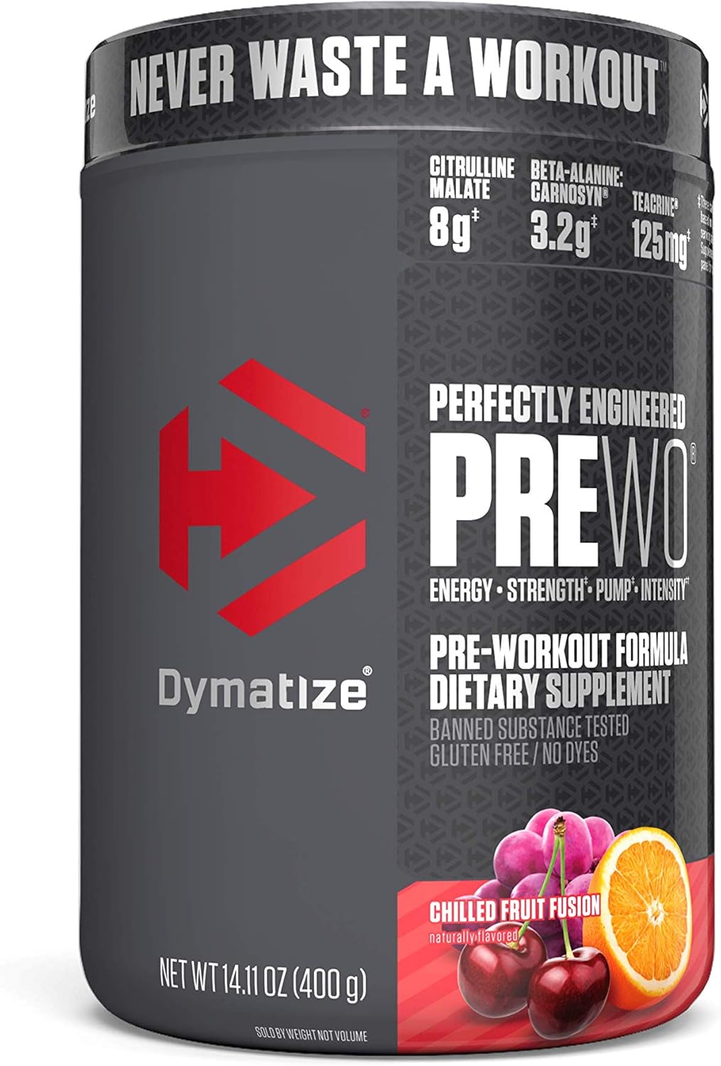 Dymatize Pre Workout Supplement, Chilled Fruit Fusion, 400 Gram