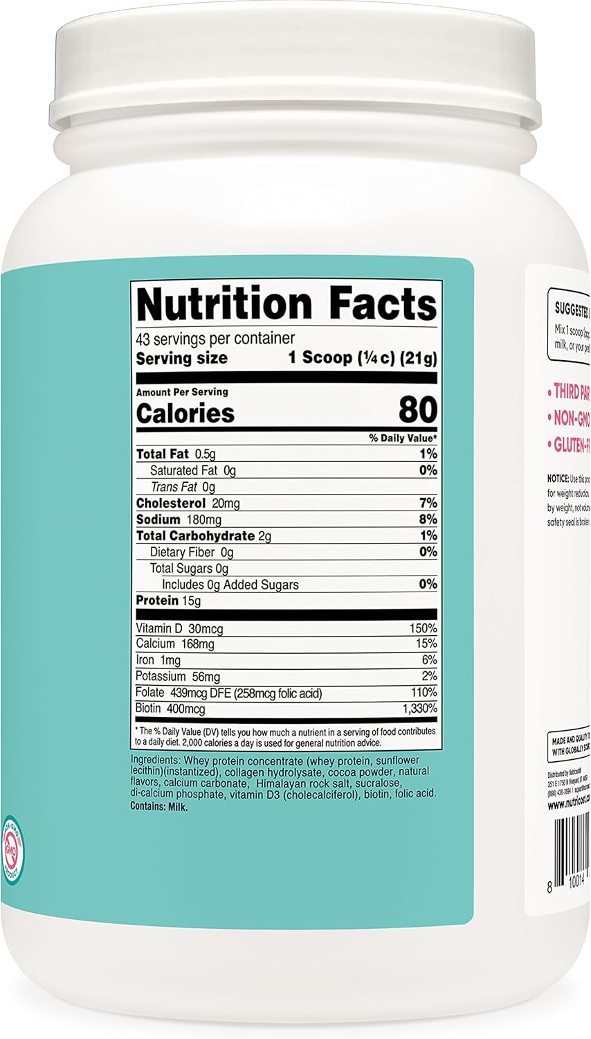 Nutricost Protein for Women Chocolate, 2 LB - Collagen, Whey, Folic Acid, Biotin, Calcium