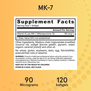Jarrow Formulas MK-7 90 mcg - Bioactive Form of Vitamin K2-120 Servings (Softgels) - for Bone & Cardiovascular Health - Vitamin K2 MK-7 Dietary Supplement - Gluten Free