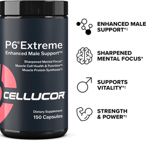 Cellucor P6 Extreme - Enhanced Support for Men | Supports Muscle Growth & Strength | Natural Support Supplement with TESTFACTOR, Ginseng, elevATP, DIM, SenActiv & Fenugreek - 150 Caps