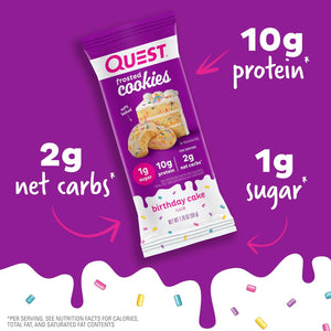Quest Nutrition Blueberry Muffin Protein Bars 12 Count & Frosted Cookies Twin Pack Birthday Cake 16 Cookies
