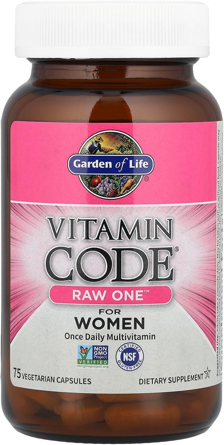 Garden of Life Vitamin Code Raw One for Women, Once Daily Women's Multivitamin - 75 Capsules, One a Day Vitamins Whole Food Iron, Probiotics for Digestive Health, Gluten Free Vegetarian