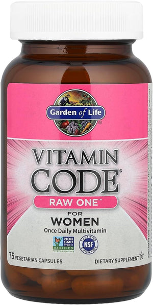 Garden of Life Vitamin Code Raw One for Women, Once Daily Women's Multivitamin - 75 Capsules, One a Day Vitamins Whole Food Iron, Probiotics for Digestive Health, Gluten Free Vegetarian