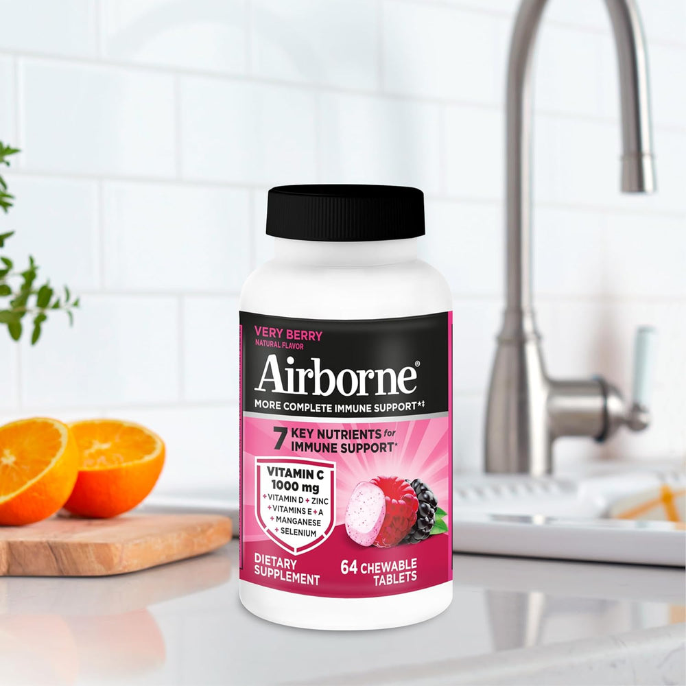 Airborne Berry Chewable Tablets, 64 count - 1000mg of Vitamin C - Immune Support Supplement