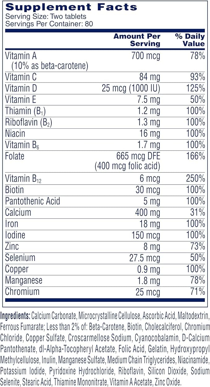 ONE A DAY Women’s Petites Multivitamin,Supplement with Vitamin A, C, D, E and Zinc for Immune Health Support, B Vitamins, Biotin, Folate (as folic Acid) & More,Tablet, 160 Count (Pack of 2)