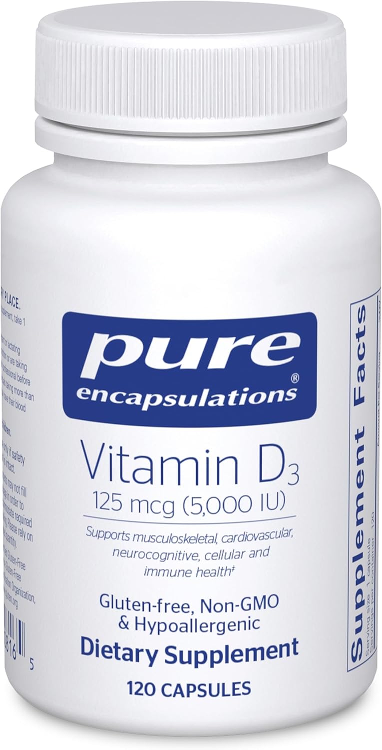 Pure Encapsulations Vitamin D3 125 mcg (5,000 IU) - Supplement to Support Bone, Joint, Breast, Heart, Colon, and Immune Health* - with Vitamin D - 250 Capsules