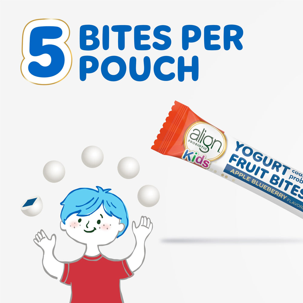 Align Probiotic, Kids Yogurt Coated Probiotic Fruit Bites, Added Probiotics Help Support Kids' Digestive Health, Apple Blueberry Flavored, 21 Individually Wrapped Pouches, 105 Bites