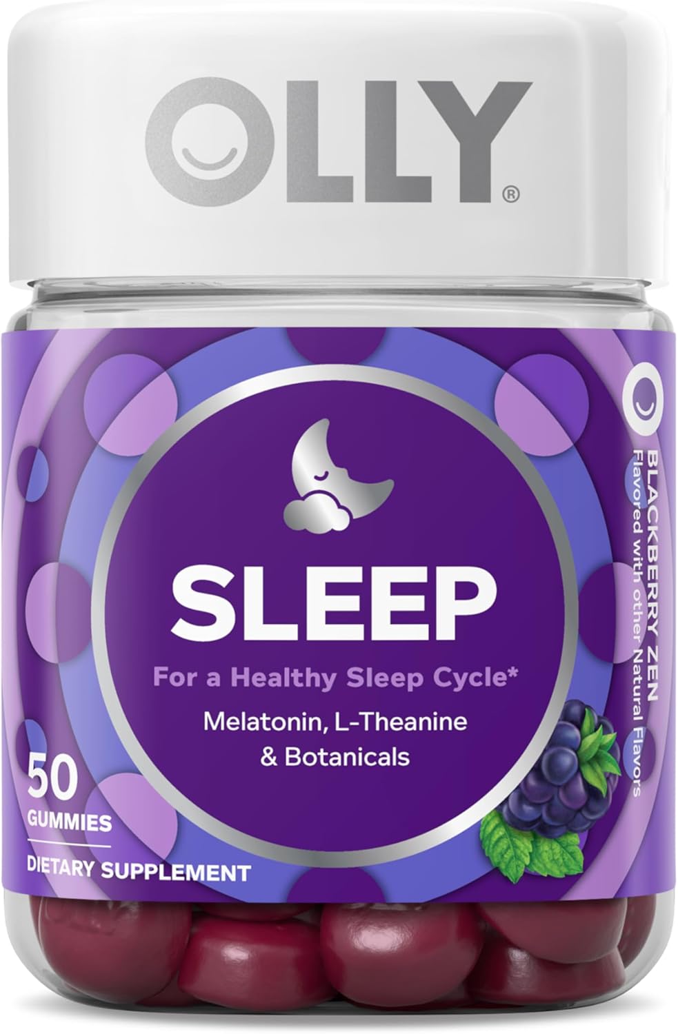 OLLY Sleep Gummy, 3mg Melatonin, L-Theanine, Chamomile, Lemon Balm, Sleep Aid, BlackBerry, 90 Count