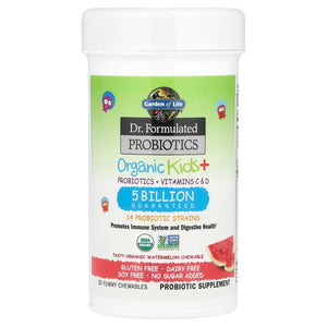 Garden of Life Dr. Formulated Probiotics Organic Kids+ plus Vitamin C & D - Berry Cherry - Gluten, Dairy & Soy Free Immune & Digestive Health Supplement, No Added Sugar, 30 Chewables (Shelf Stable)