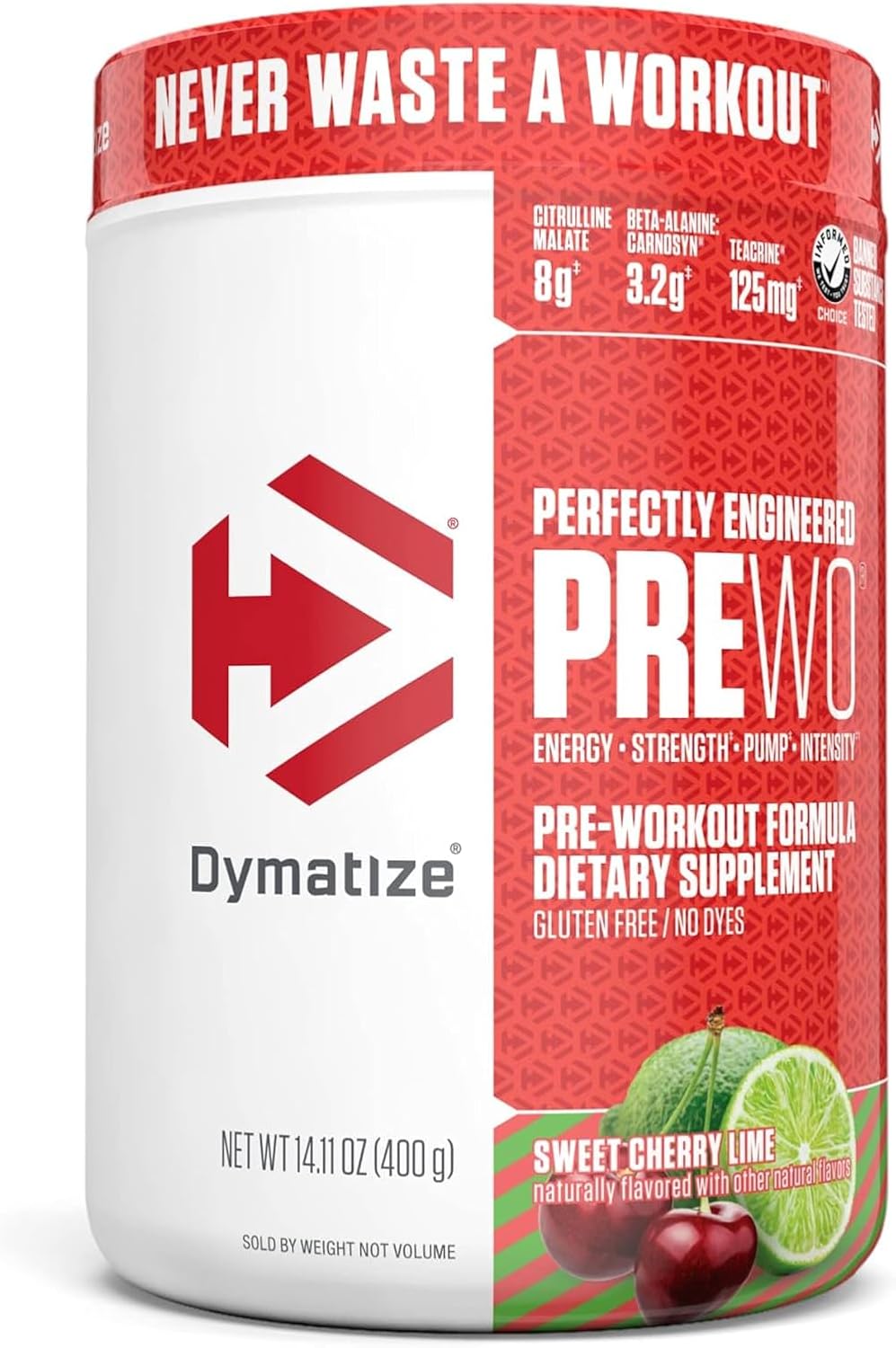 Dymatize Pre Workout Powder with Caffeine, Maximize Energy, Strength & Endurance, Amplify Intensity of Workouts, Sweet Cherry Lime, 14.11 Oz