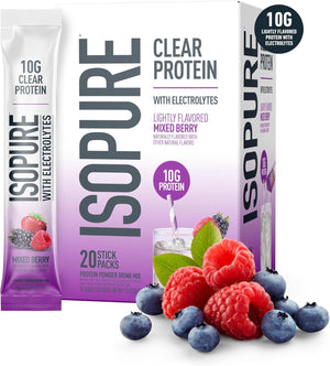 Isopure Clear Protein Stick Pack, Mixed Berry, 20 Count (Pack of 1)
