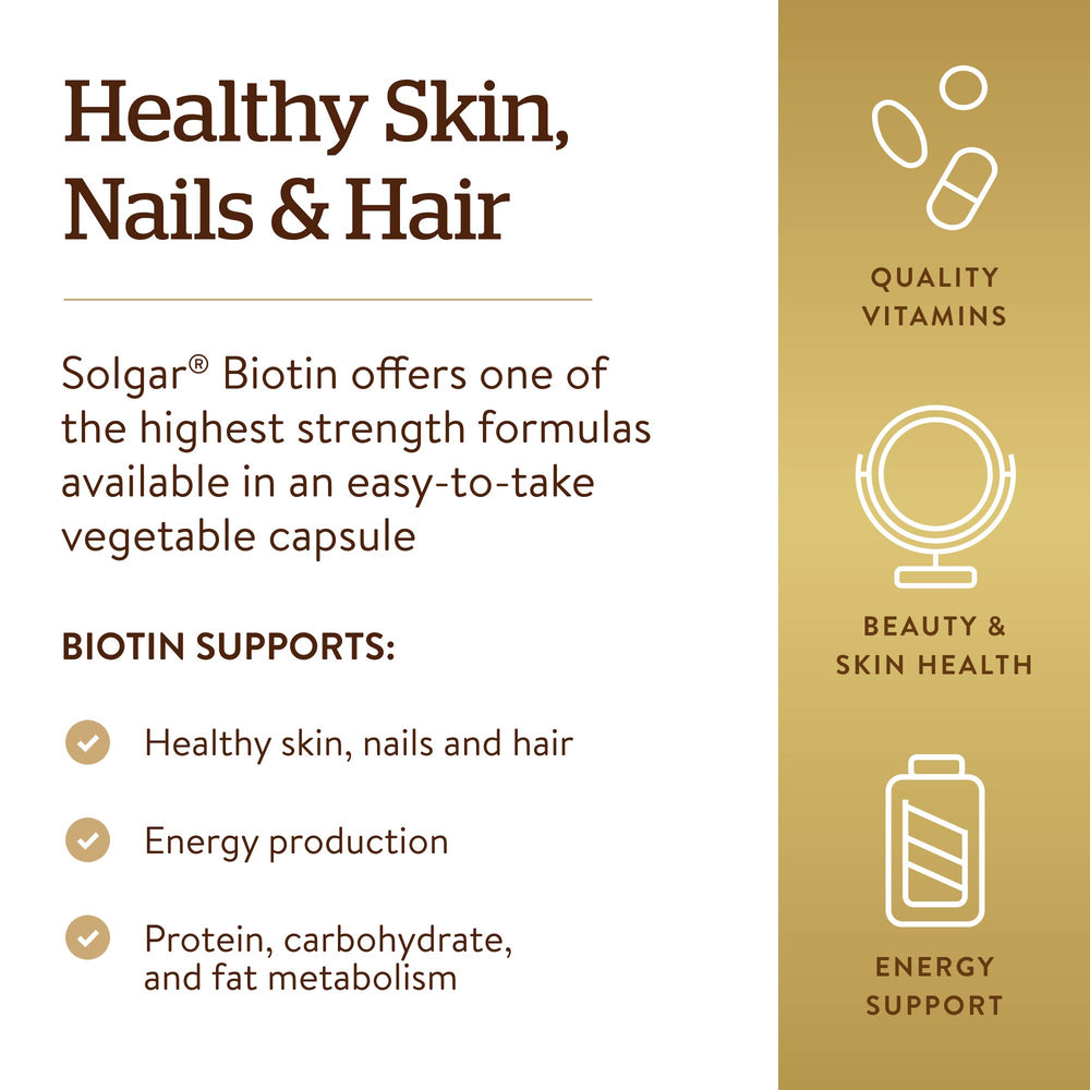 Solgar Biotin 5000 mcg - Supports Healthy Skin, Nails & Hair - Supports Energy Production & Metabolism - Vitamin B - Non-GMO, Vegan, Gluten Free - 180 Count