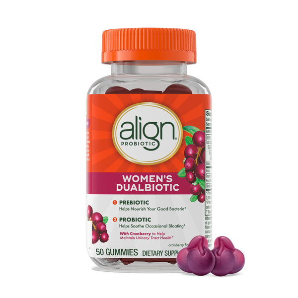 Align Probiotic, Women's Dualbiotic, Womens Probiotic Gummies, Prebiotics and Probiotics for Women, with Cranberry for Urinary Tract Health*, Cranberry Flavor, 90 Gummies