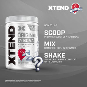 Scivation Xtend XTEND Original BCAA Powder Airheads Candy Flavor, 7g BCAA and 2.5g L-Glutamine, Sugar Free Post Workout Muscle Recovery Drink with Amino Acids for Men & Women, 30 Servings