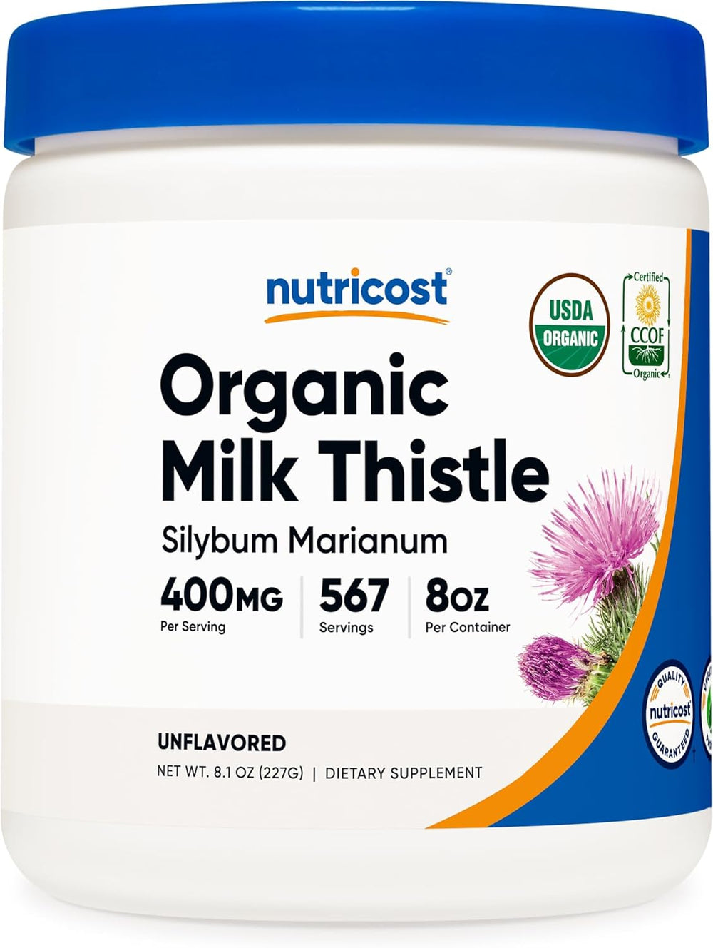 Nutricost Organic Milk Thistle (Silybum Marianum) 8 OZ - 400mg Per Serving, Unflavored - Non-GMO, Gluten Free, USDA Organic