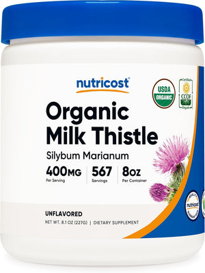 Nutricost Organic Milk Thistle (Silybum Marianum) 8 OZ - 400mg Per Serving, Unflavored - Non-GMO, Gluten Free, USDA Organic