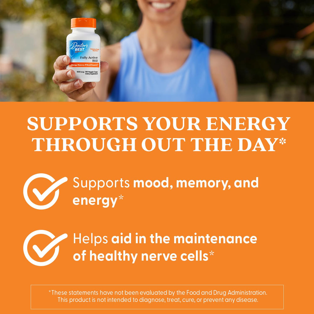 Doctor's BEST Fully Active B12 1500 mcg, Non-GMO, Vegan, Gluten Free, Supports Healthy Memory, Mood and Circulation, 60 Count (Pack of 2)
