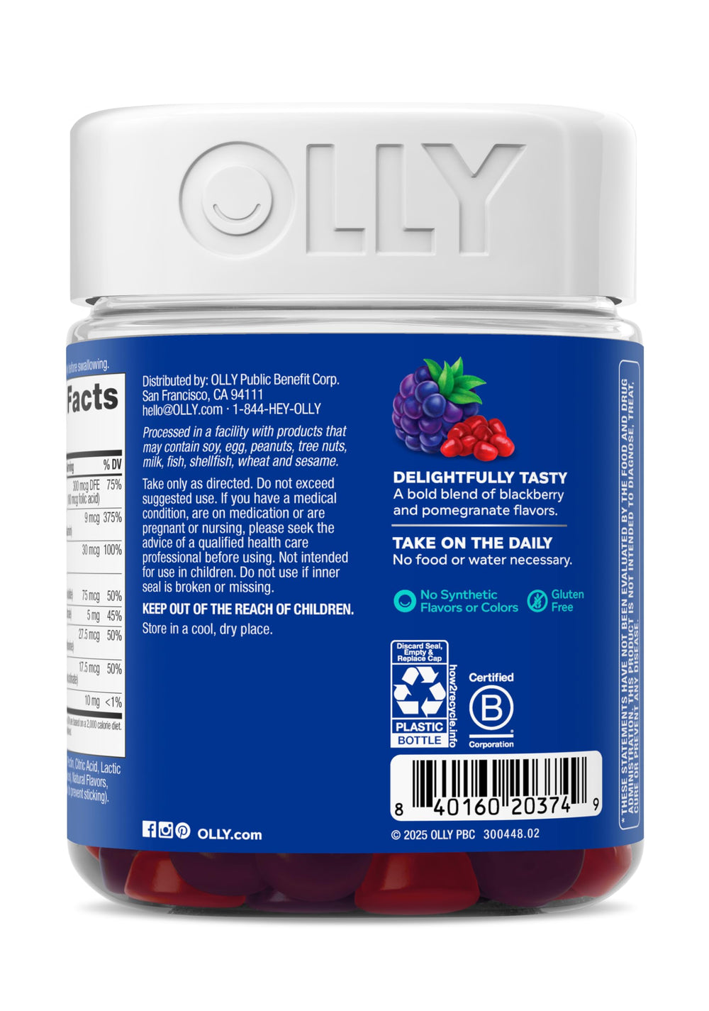 OLLY Men's Multivitamin Gummy, Vitamins A, C, D, E, B, Zinc, Blackberry Flavor, 45 Day Supply - 90 Count