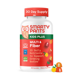 SmartyPants Kids Multivitamin & Fiber Gummies: Prebiotic Fiber to Support Kids Digestion with Vitamin D3, C, Vitamin B12, B6, A, Zinc, Biotin, Folate, Three Fruit Flavors, 90 Count (30 Day Supply)