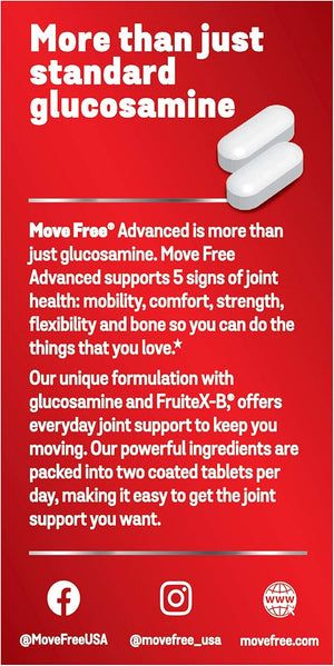 Move Free Advanced Glucosamine Chondroitin + Calcium Fructoborate Joint Support Supplement, Supports Mobility Comfort Strength Flexibility & Bone - 80 Tablets (40 servings)*