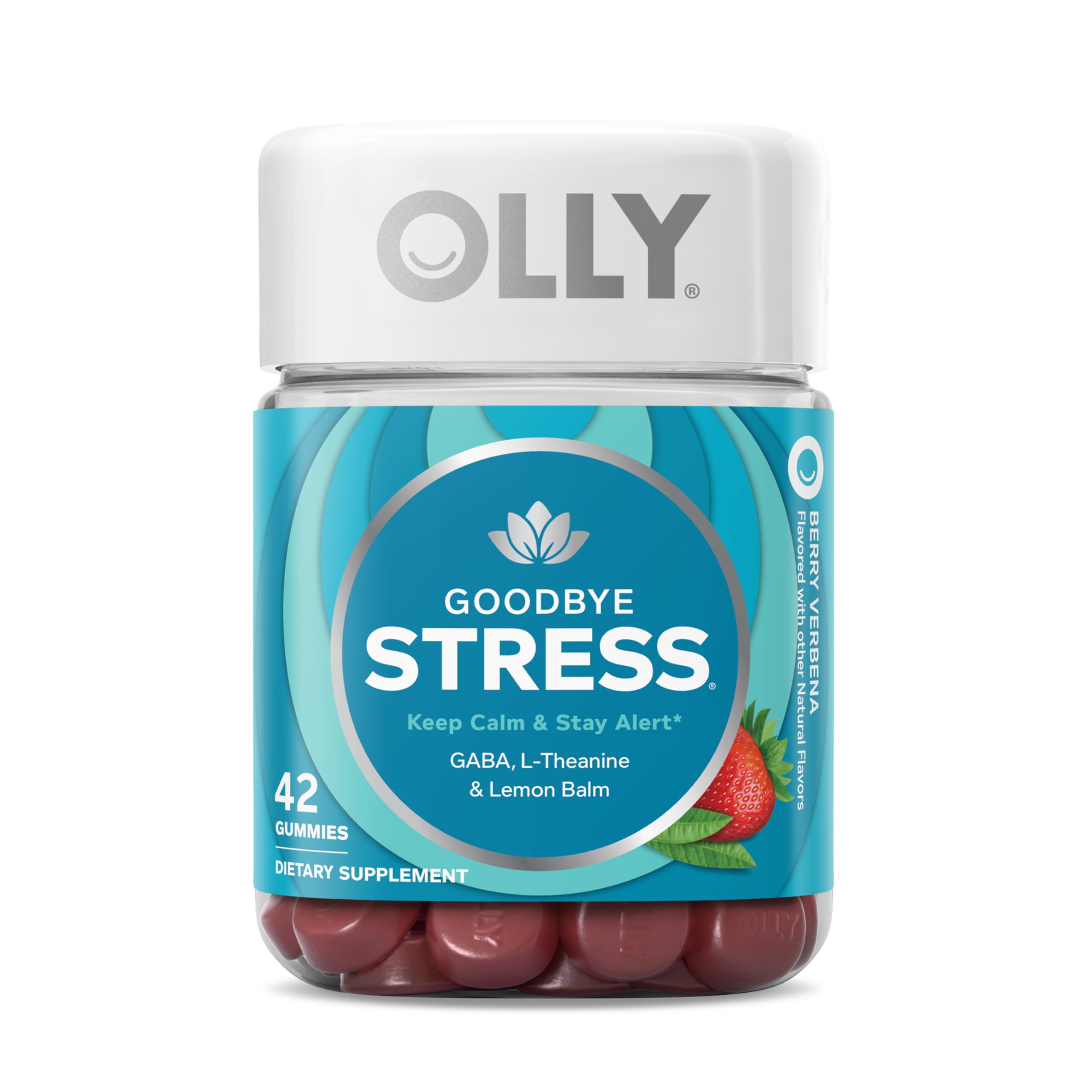 OLLY Goodbye Stress Gummy, GABA, L-Theanine, Lemon Balm, Stress Relief Supplement, Berry - 74 Count