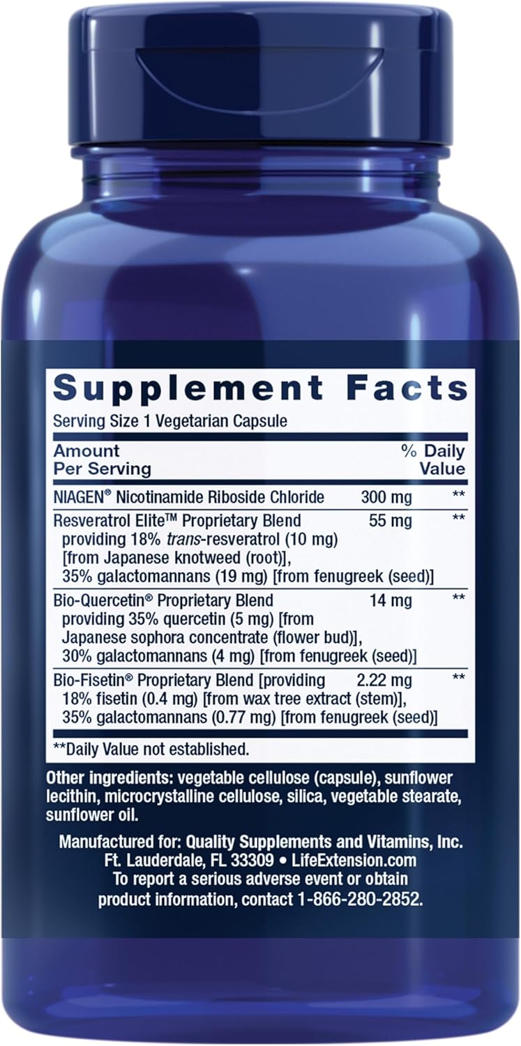 Life Extension NAD+ Cell Regenerator™ and Resveratrol Elite™*, nicotinamide riboside, Trans-resveratrol, quercetin, Fisetin, Heart Health, Healthy Aging, Vegetarian, Non-GMO, Gluten Free, 30 Capsules