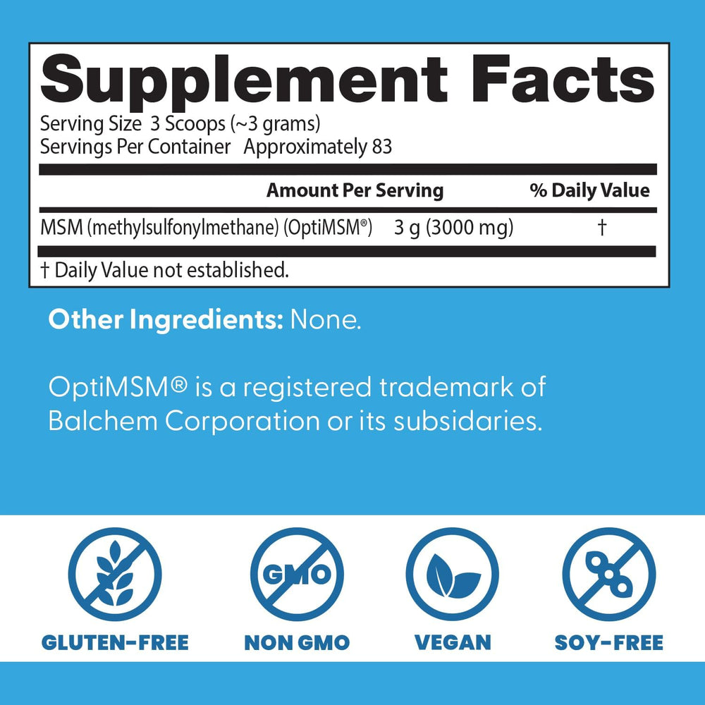 Doctors Best MSM Powder, Supports Hair, Skin, Nails, & Joints, Non-GMO, Gluten Free, Soy Free, Vegan Net Wt. 8.8 oz (250 Grams)