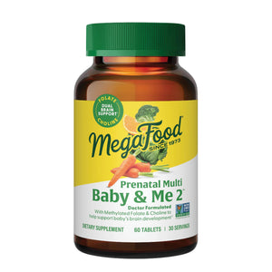 MegaFood Baby & Me 2 Prenatal Vitamin and Minerals - Vitamins for Women - with Folate (Folic Acid Natural Form), Choline, Iron, Iodine, and Vitamin C, Vitamin D and more - 120 Tabs (60 Servings)