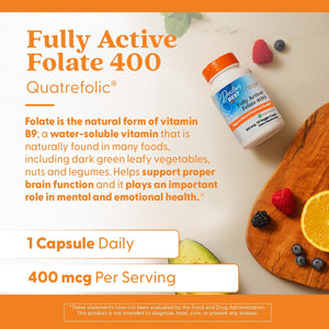 Doctor's Best Fully Active Folate with Quatrefolic400 mcg, Healthy Mood, Memory, Circulation, Well-Being, 90 VC