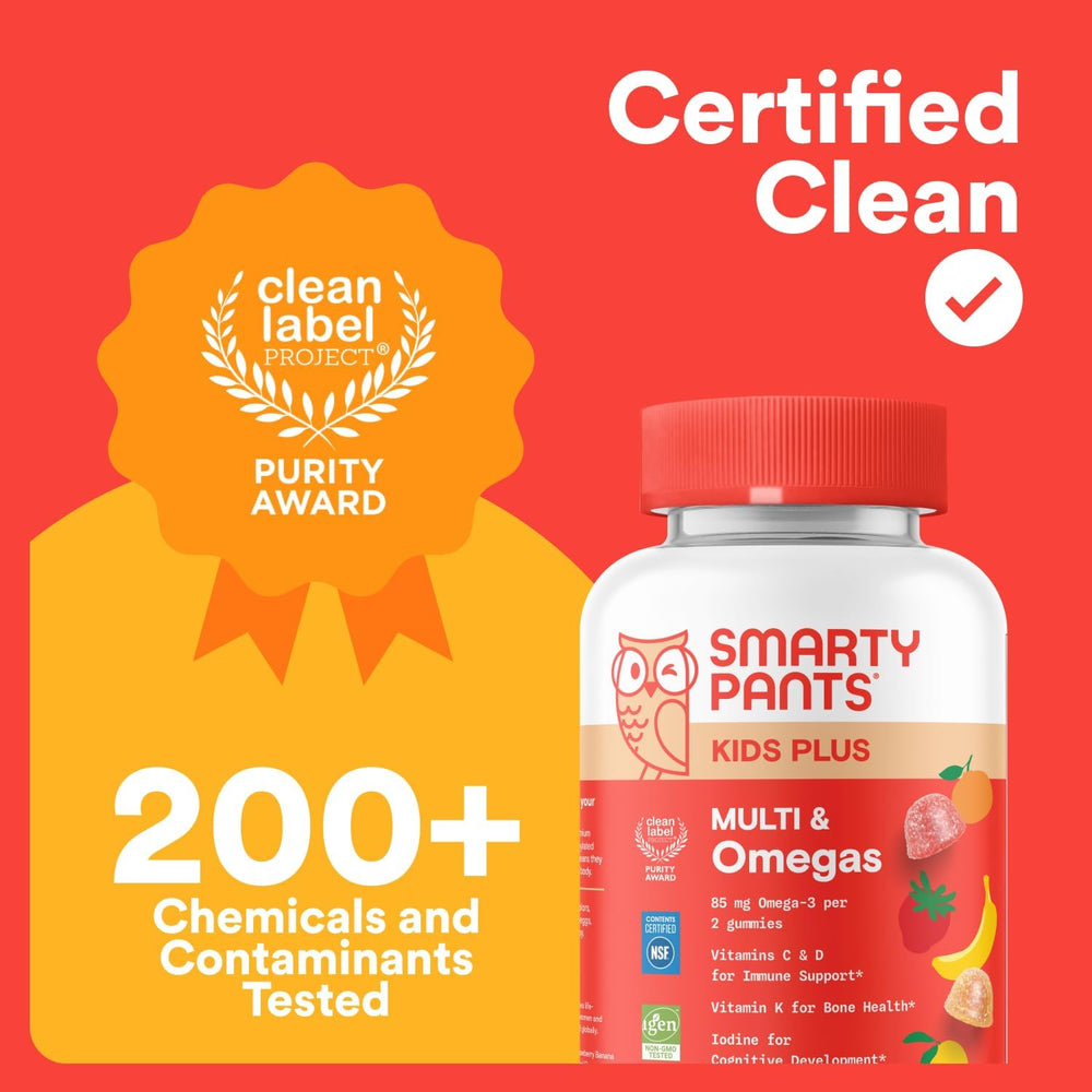 SmartyPants Kids Multivitamin Gummies: Omega 3 Fish Oil (EPA/DHA), Vitamin D3, C, Vitamin B12, B6, A, K & Zinc for Immune Support, Biotin, Gluten Free, Three Fruit Flavors, 120 Count (30 Day Supply)