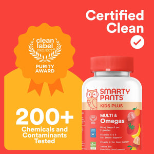 SmartyPants Kids Multivitamin Gummies: Omega 3 Fish Oil (EPA/DHA), Vitamin D3, C, Vitamin B12, B6, A, K & Zinc for Immune Support, Biotin, Gluten Free, Three Fruit Flavors, 120 Count (30 Day Supply)