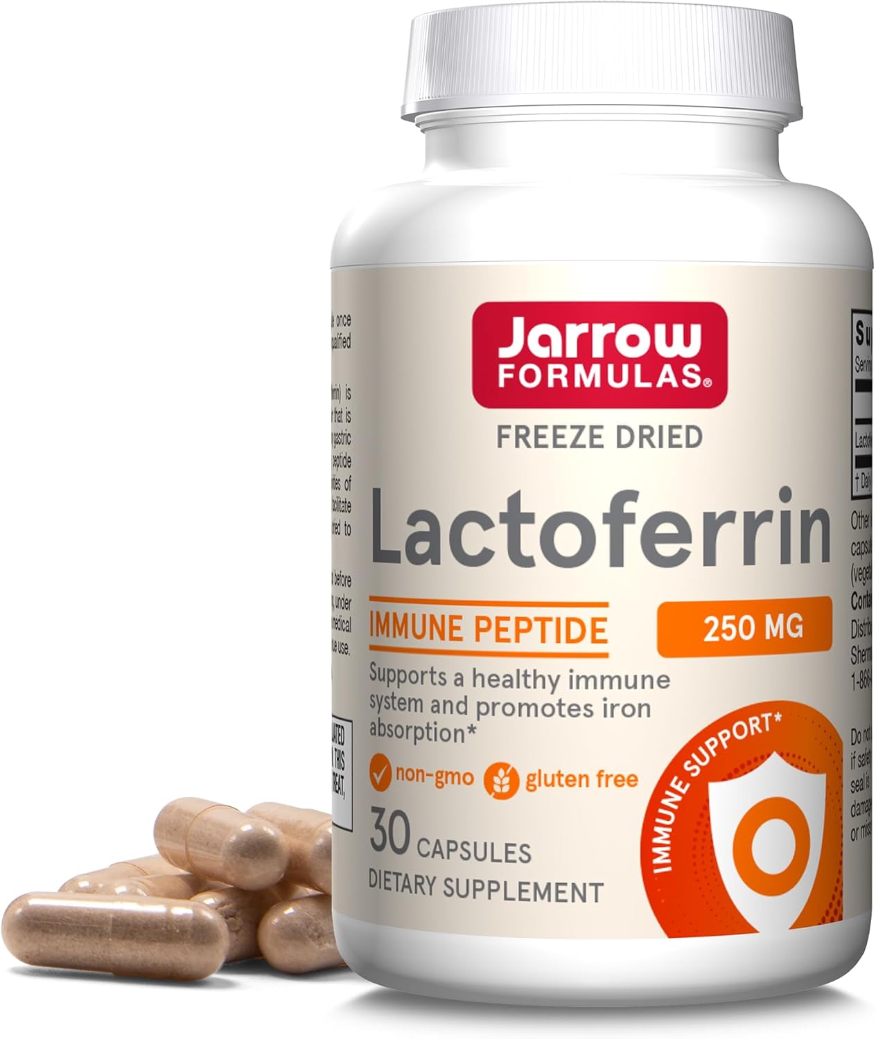 Jarrow Formulas Lactoferrin 250 mg - Immune-Supporting Glycoprotein - for Healthy Immune System Support & Iron Absorption - Freeze Dried - Gluten Free - Non-GMO - 60 Capsules (Servings), Pack of 12