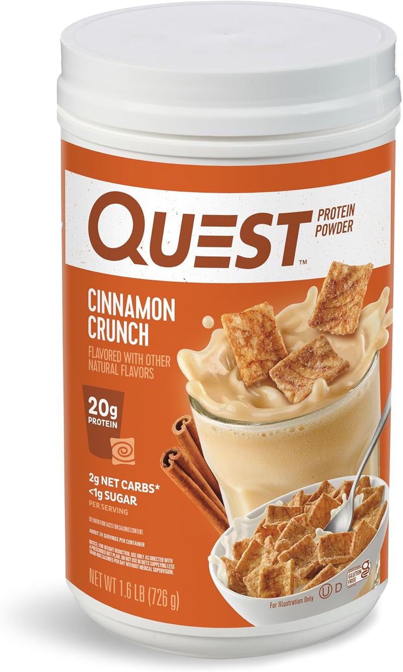 Quest Cinnamon Crunch 20g & Chocolate Milkshake 22g Protein Powders, 2g Net Carbs, 1g Sugar, Gluten Free, 1.6lb Each